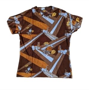 Vintage Gino Barozzi brown villa short sleeve large